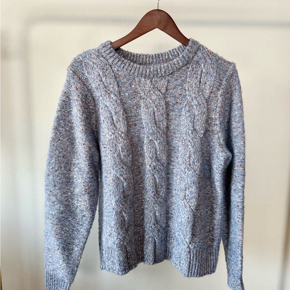 A New Day Cable Knit Sweater Medium Blue Periwinkle Marled Crewneck